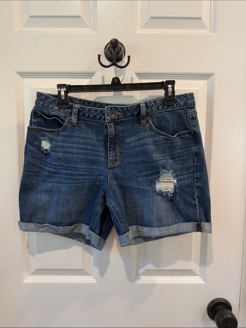 a.n.a Dark Blue Distressed Rolled-Hem Denim Shorts